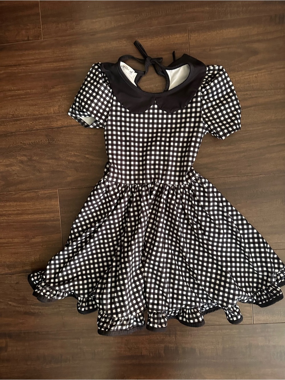 Girls' Black & White Gingham Peter Pan Collar Costume Dress